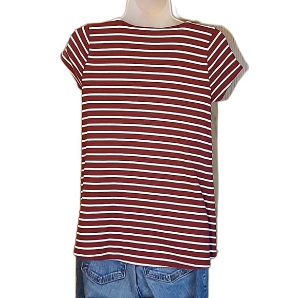 Hollister Lace Up Cut Out Blouse V-Neck Short Sleeve Oversized Striped Flowy Top - Picture 14 of 16